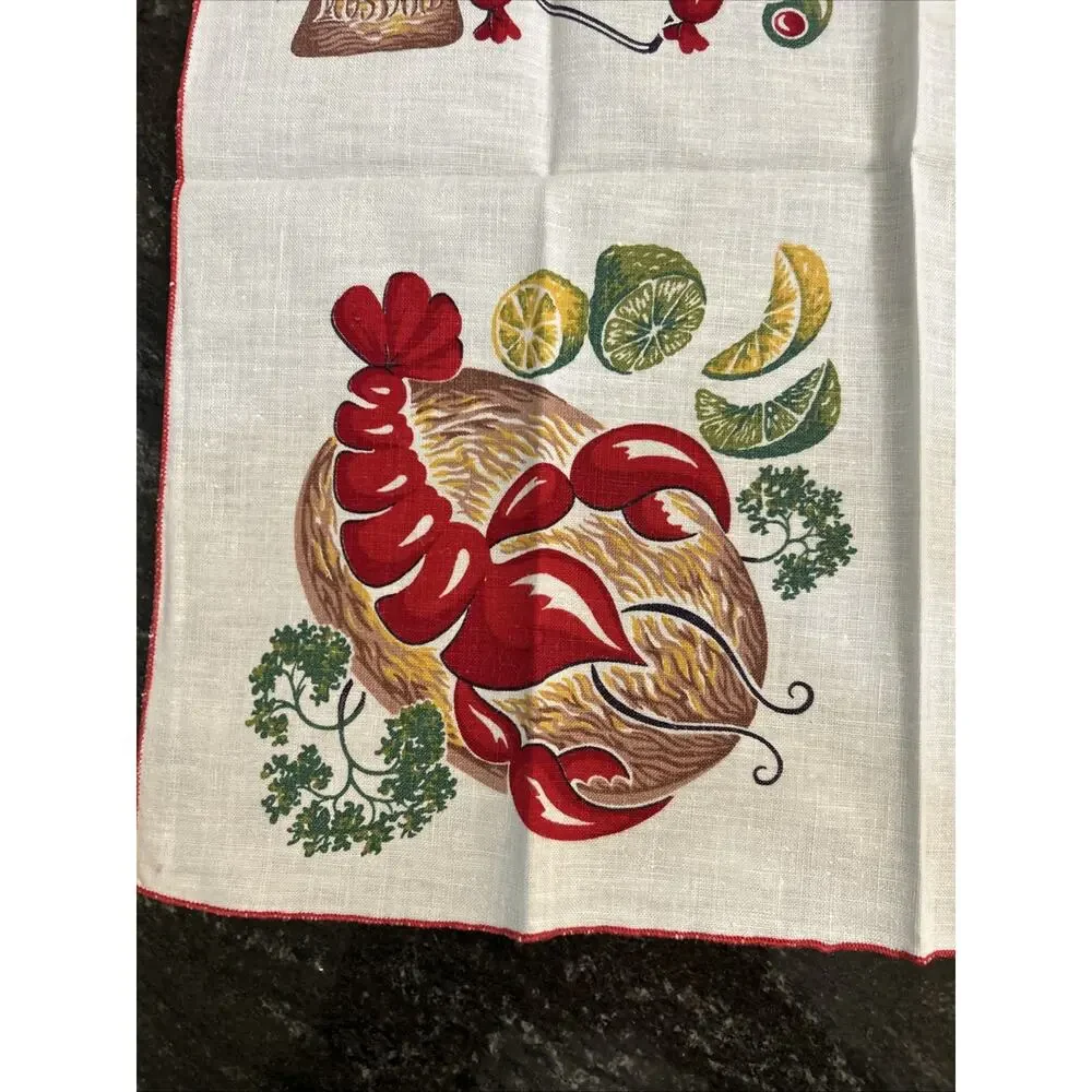 Lot of 4 Vintage MCM Napkins Lobster Beef Steak BBQ Picnic Picnic *FLAW*